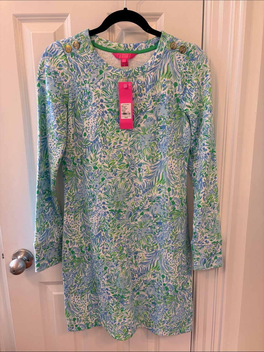Lilly Pulitzer Blue Green Floral Long Sleeve Shift Dress